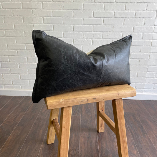Leather Lumbar Pillow - Black - 14” x 26”