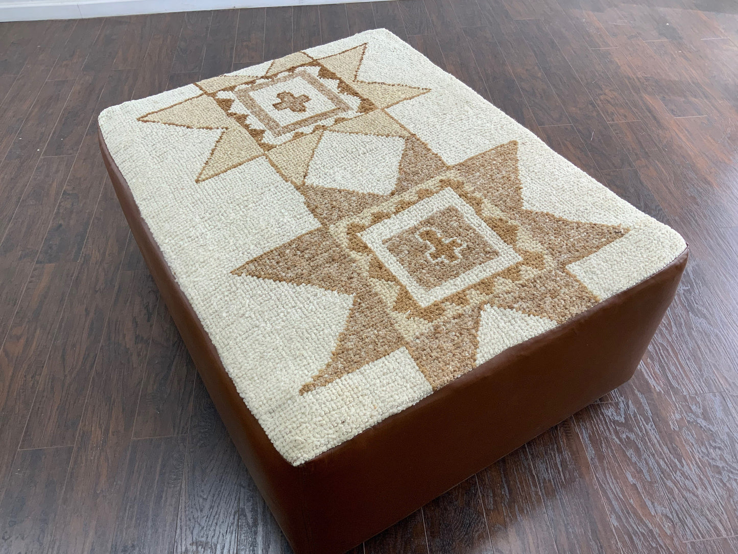 Handcrafted Vintage Rug Upholstered Ottoman