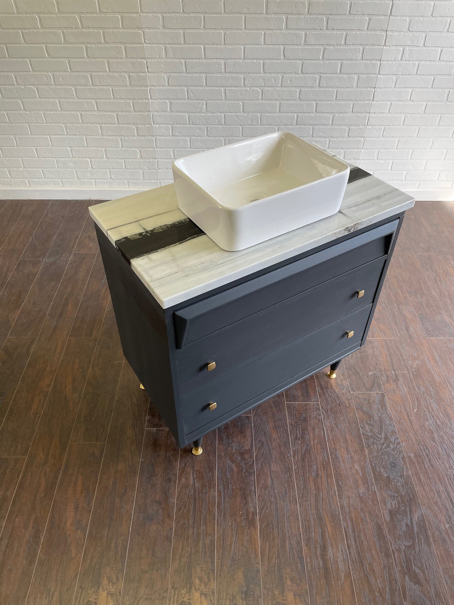 Vintage 3 Drawer MCM Design Bathroom Vanity - Charcoal