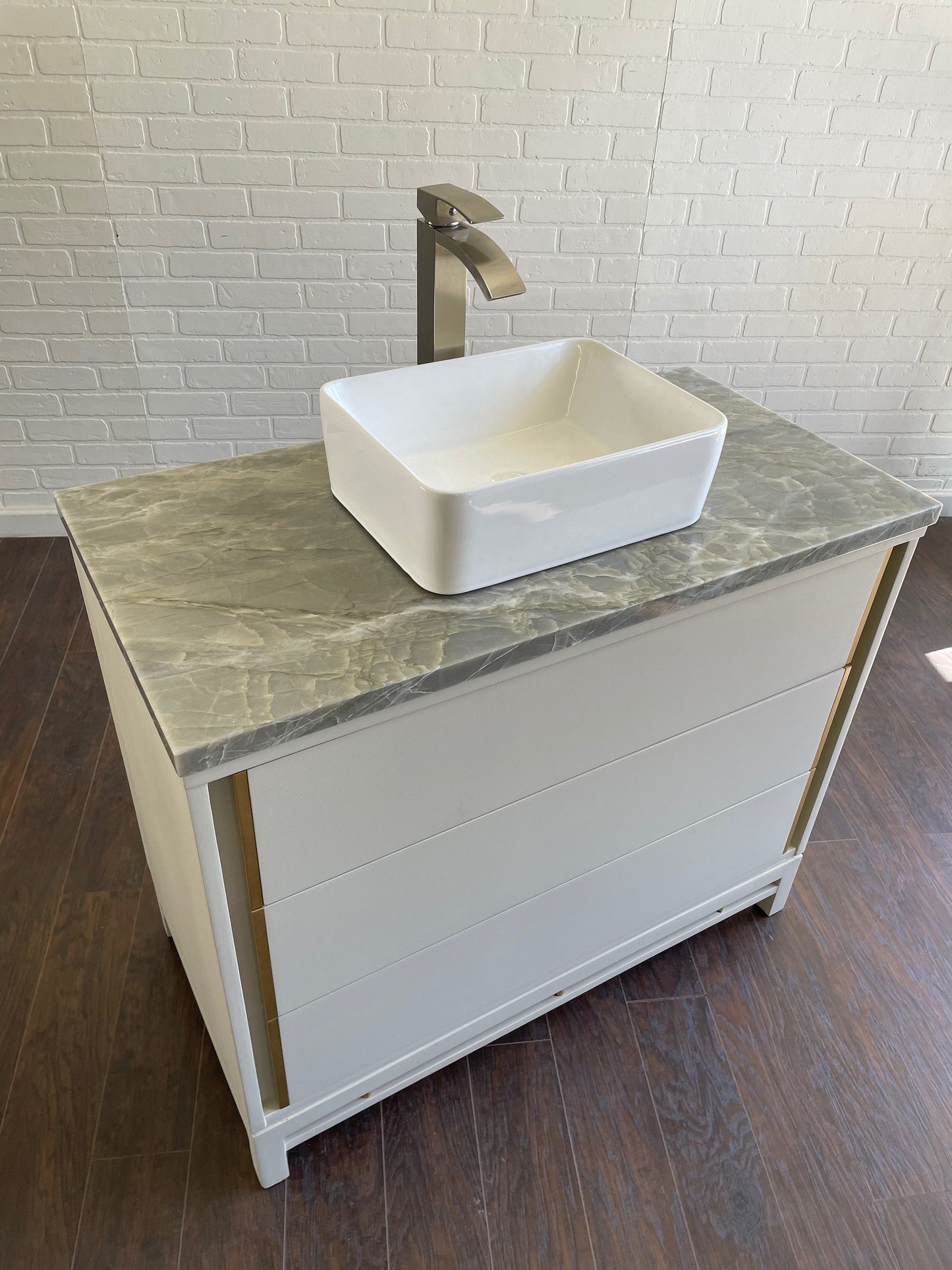 Vintage 3 Drawer MCM Design Bathroom Vanity - Oatmeal