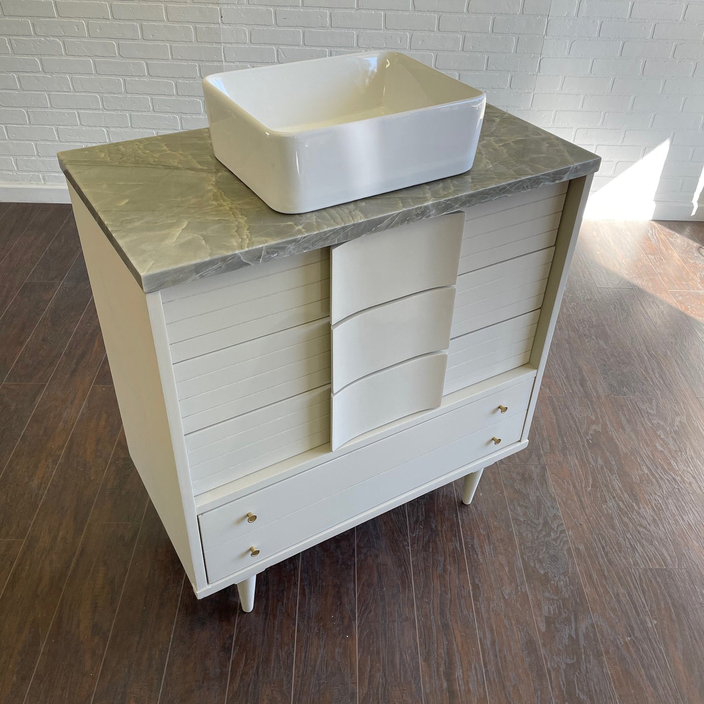 Vintage 4 Drawer MCM Design Bathroom Vanity - Oatmeal