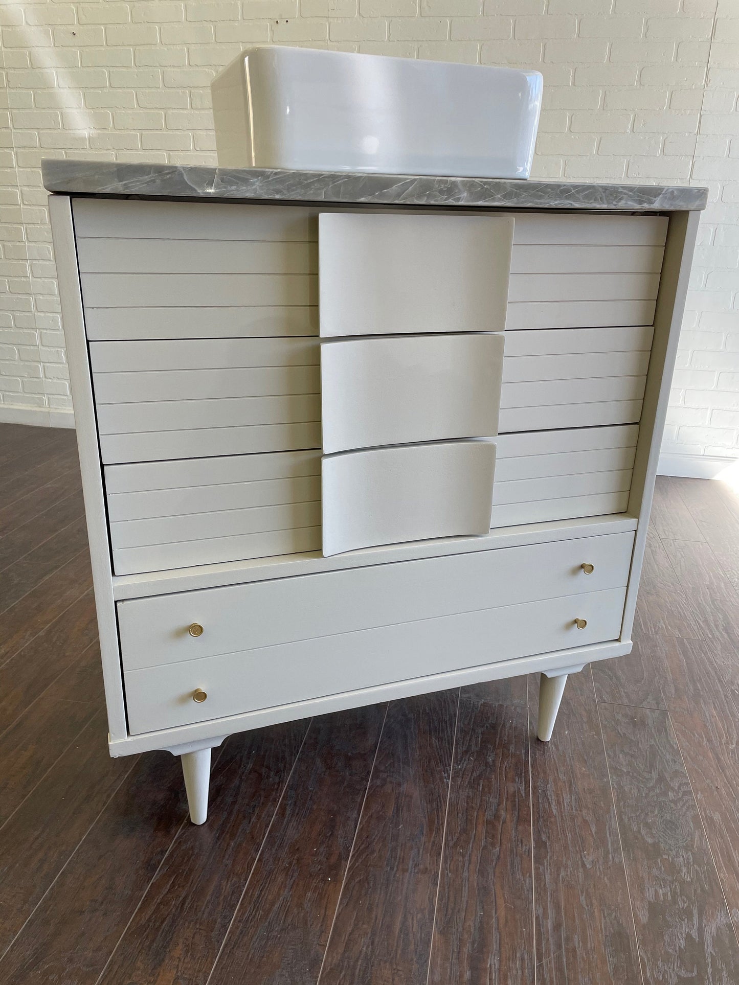 Vintage 4 Drawer MCM Design Bathroom Vanity - Oatmeal