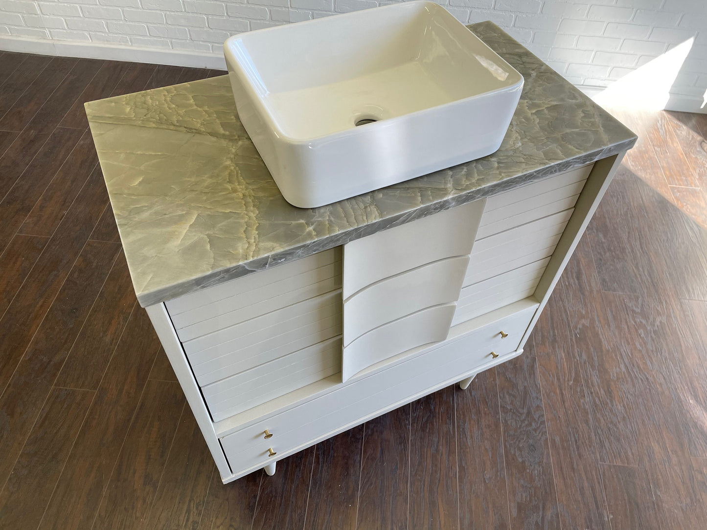 Vintage 4 Drawer MCM Design Bathroom Vanity - Oatmeal