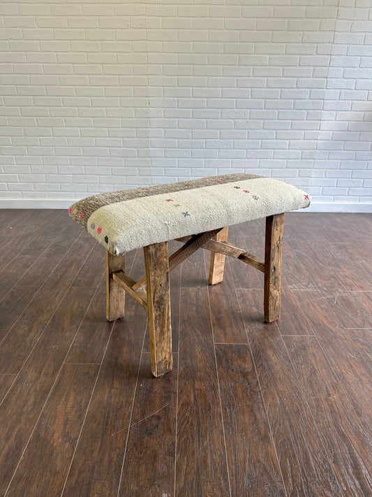Med - Vintage Rug Upholstered Wood Bench