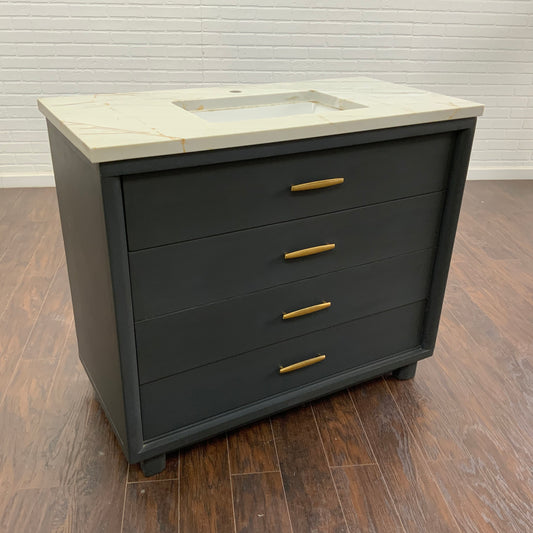 Vintage 4 Drawer MCM Design Bathroom Vanity - Charcoal