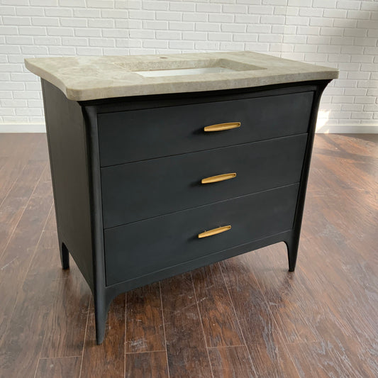Vintage 3 Drawer MCM Design Bathroom Vanity - Charcoal