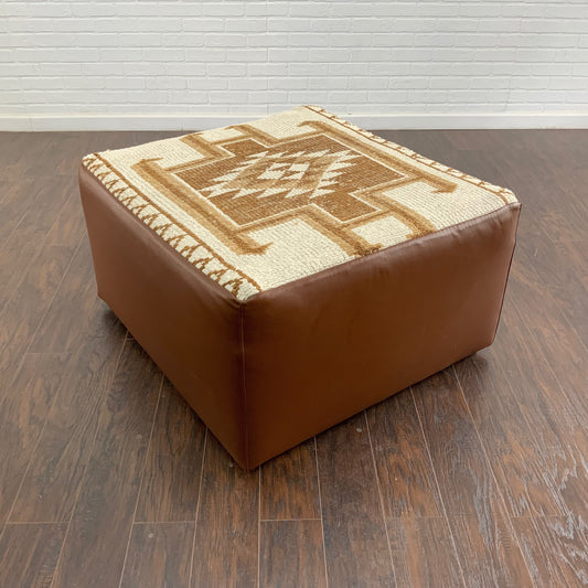 Handcrafted Vintage Rug Upholstered Ottoman
