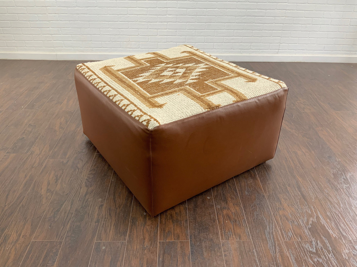 Handcrafted Vintage Rug Upholstered Ottoman