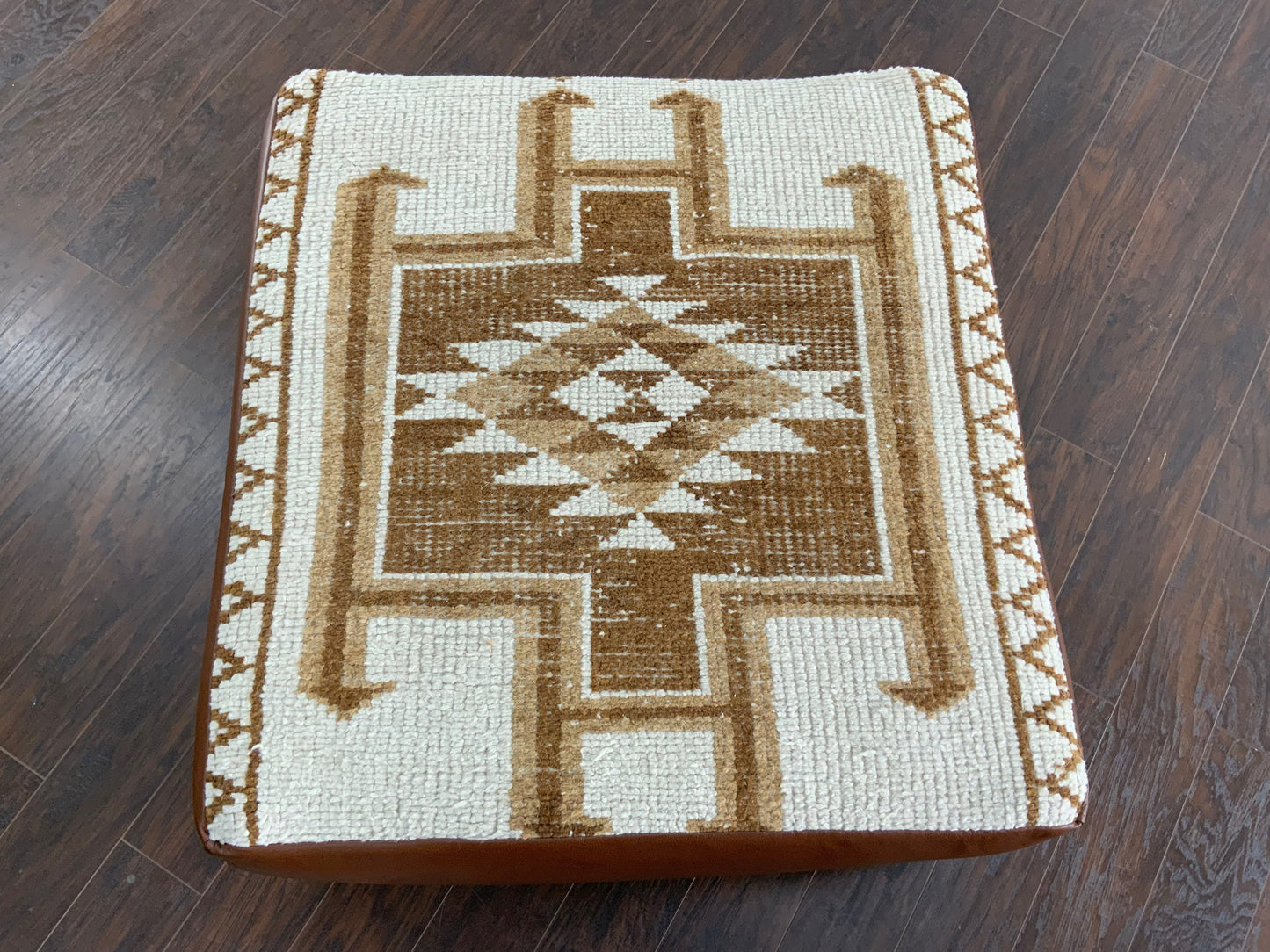 Handcrafted Vintage Rug Upholstered Ottoman