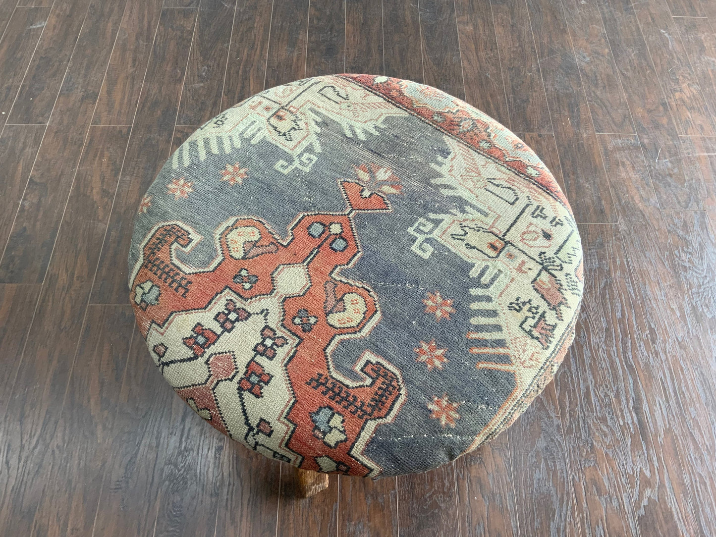 Handcrafted Vintage Rug Upholstered Ottoman - Elm Legs