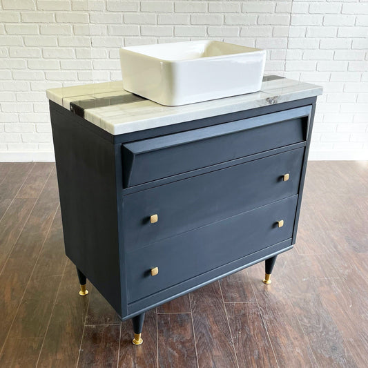 Vintage 3 Drawer MCM Design Bathroom Vanity - Charcoal