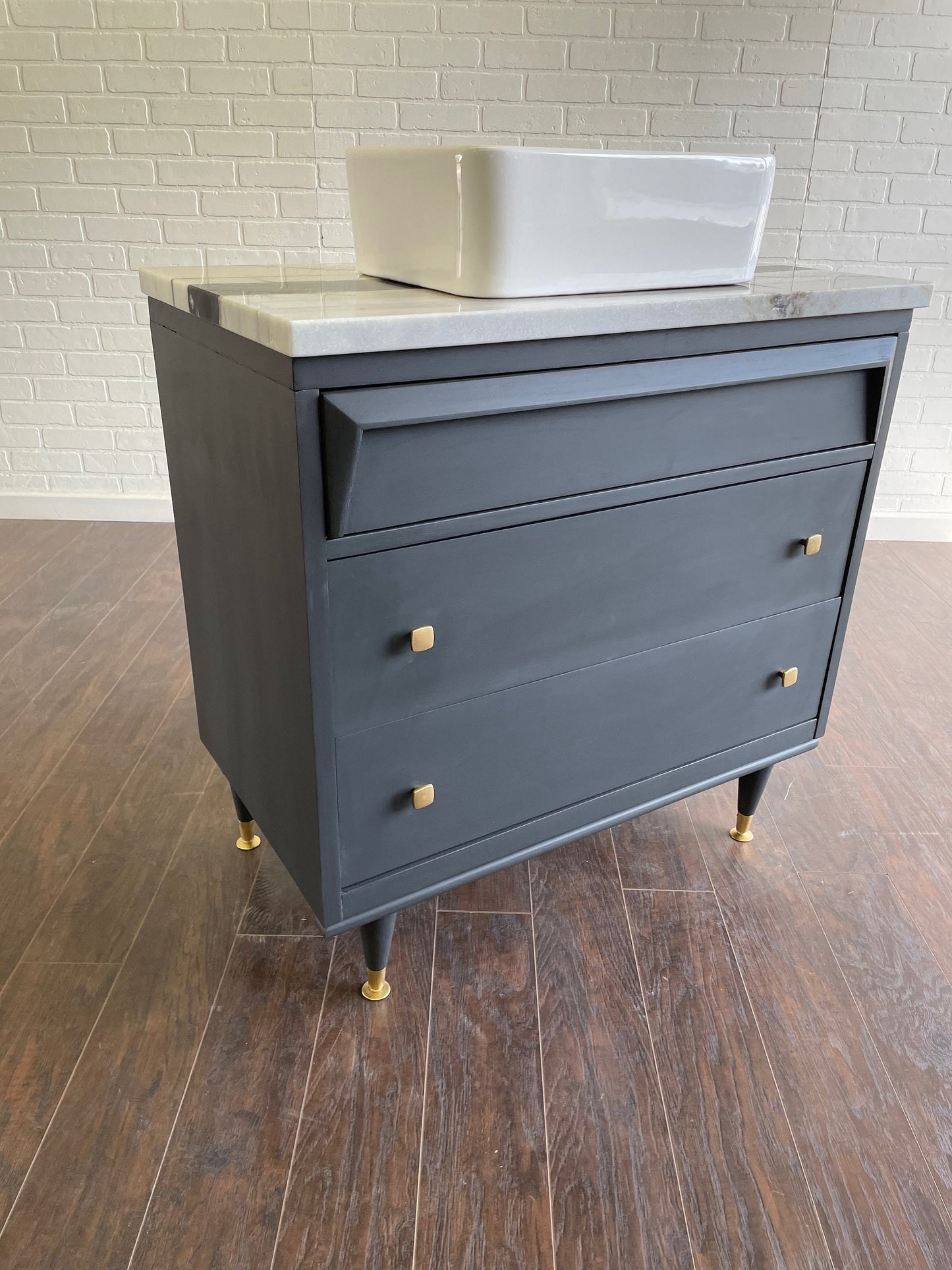 Vintage 3 Drawer MCM Design Bathroom Vanity - Charcoal