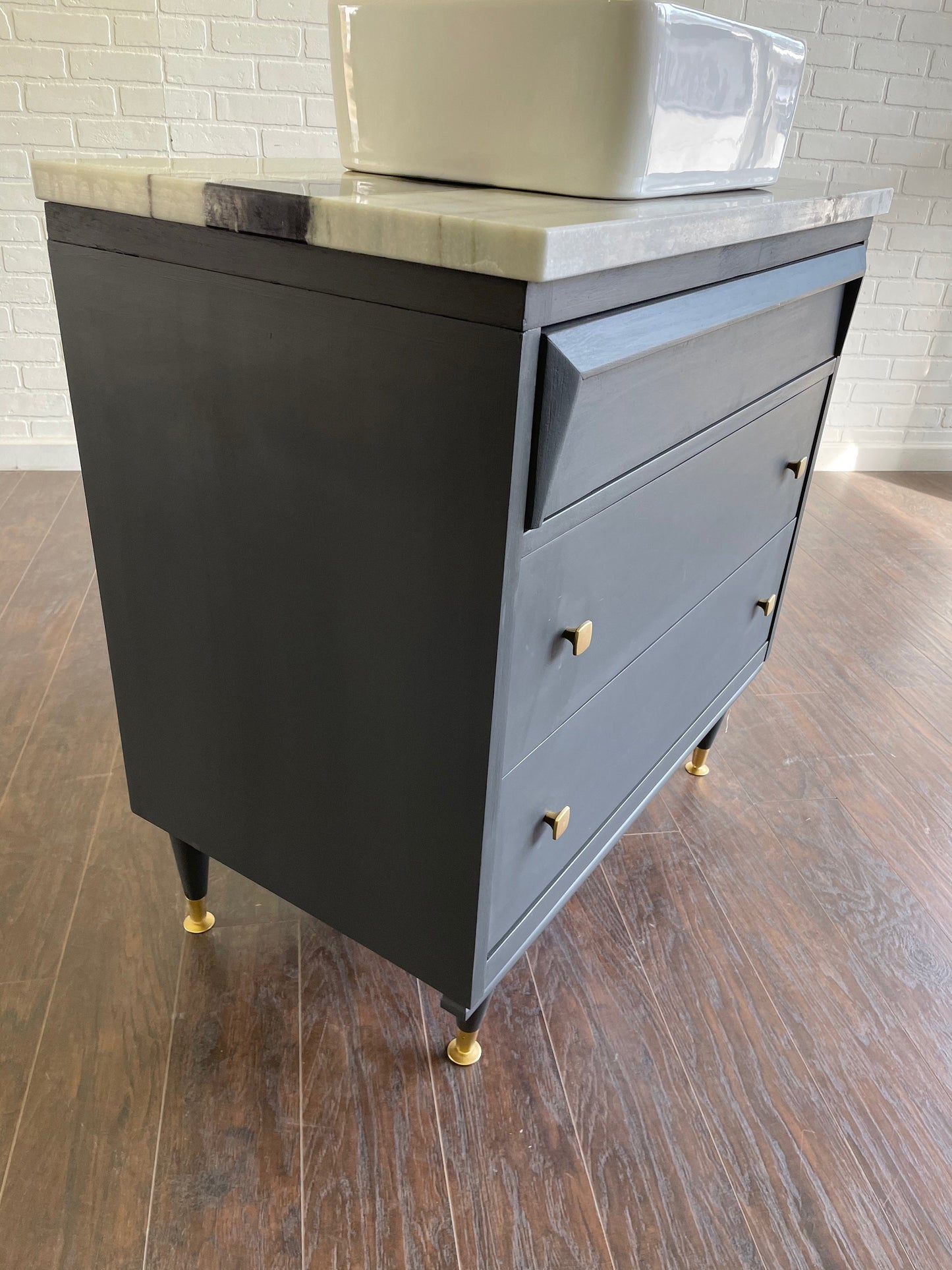 Vintage 3 Drawer MCM Design Bathroom Vanity - Charcoal