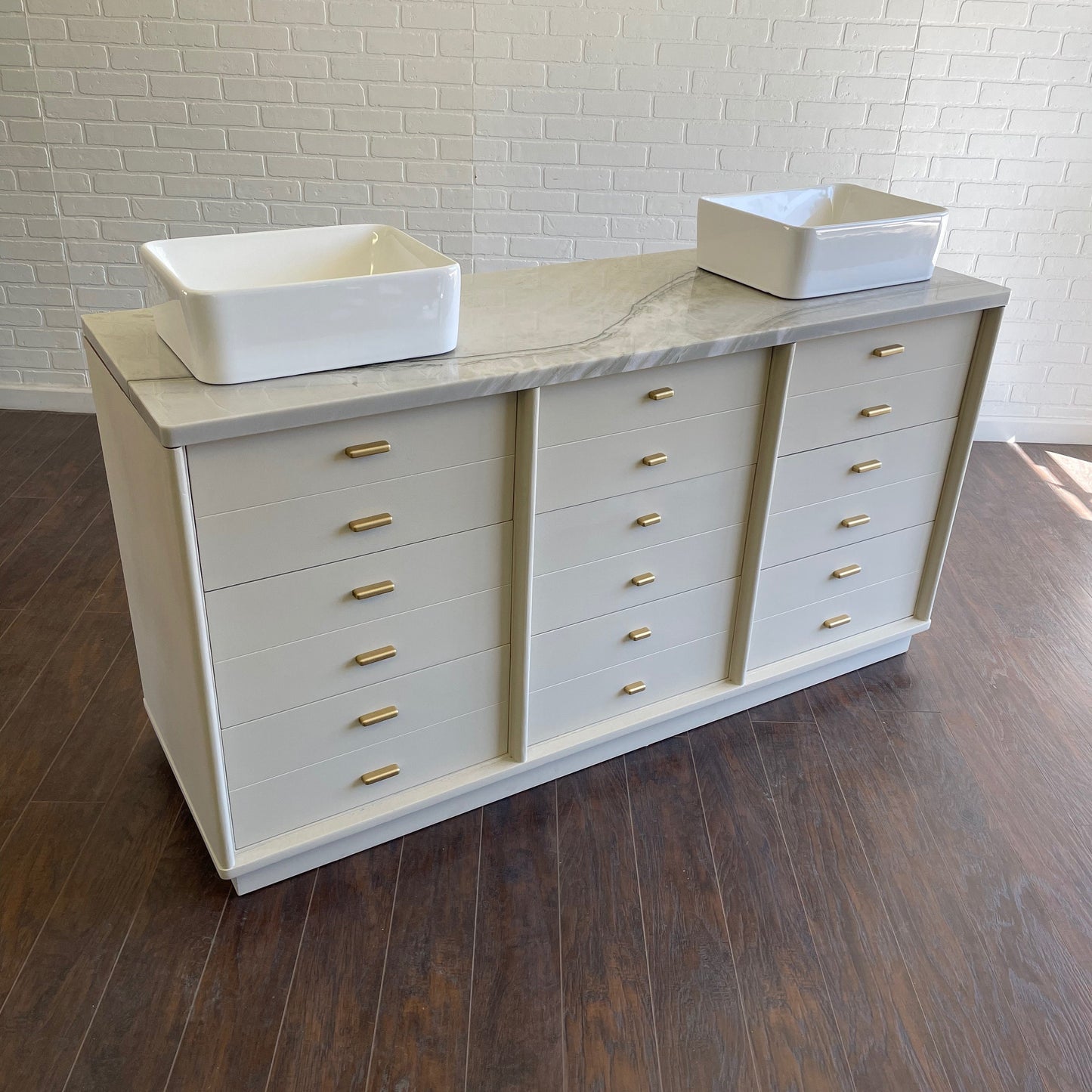 Vintage 9 Drawer MCM Design Bathroom Vanity - Oatmeal