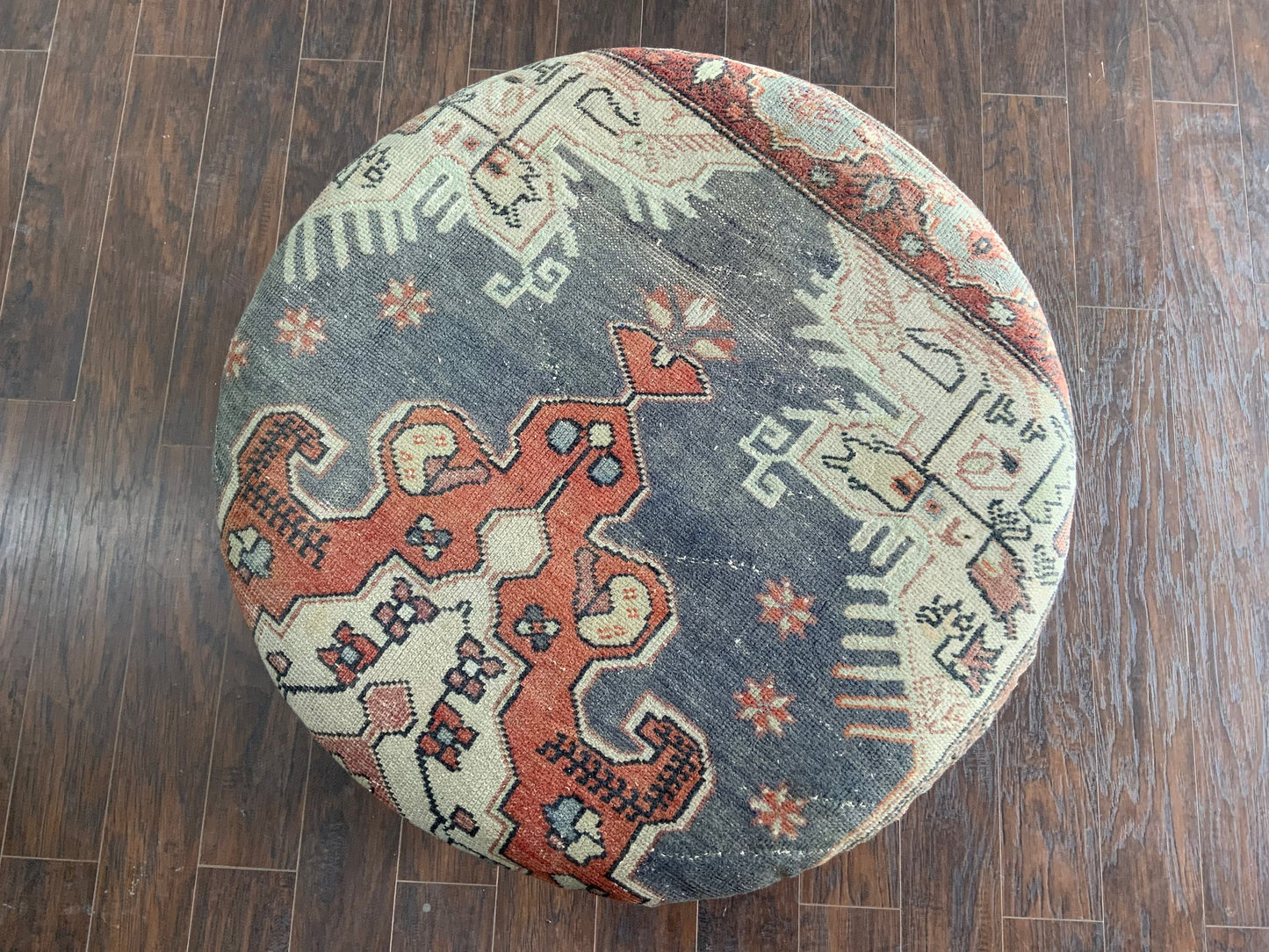Handcrafted Vintage Rug Upholstered Ottoman - Elm Legs