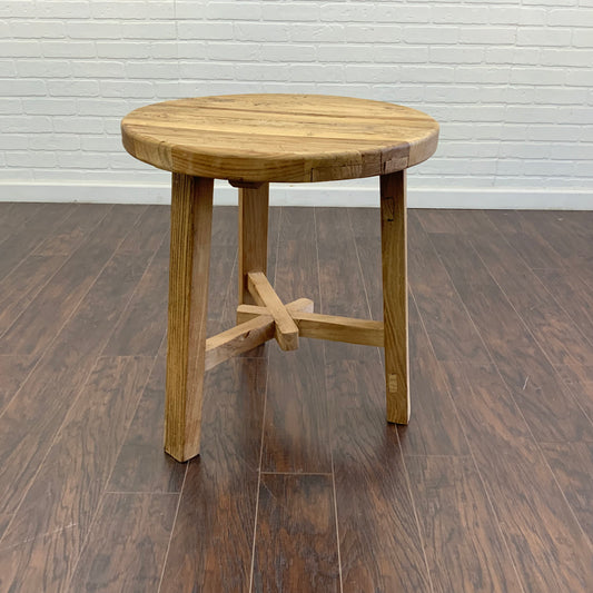 Reclaimed Elm Wood Round Side Table