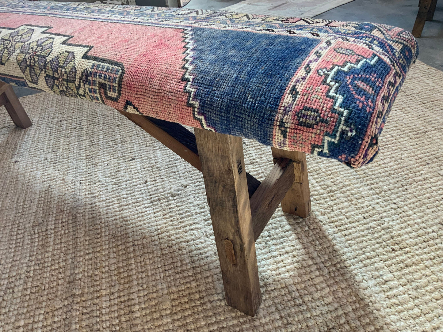 LG - Vintage Rug Upholstered Wood Bench