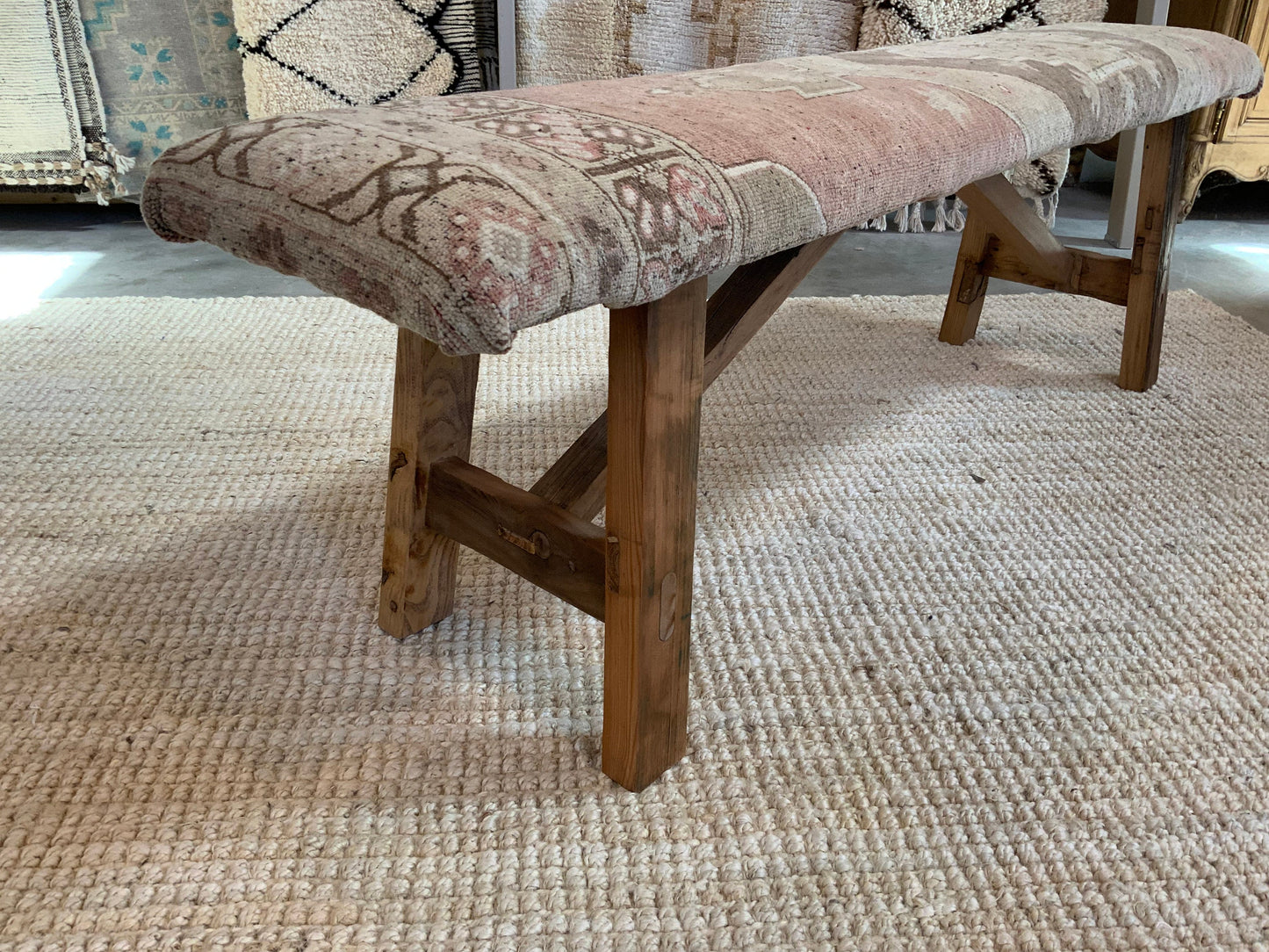 LG - Vintage Rug Upholstered Wood Bench
