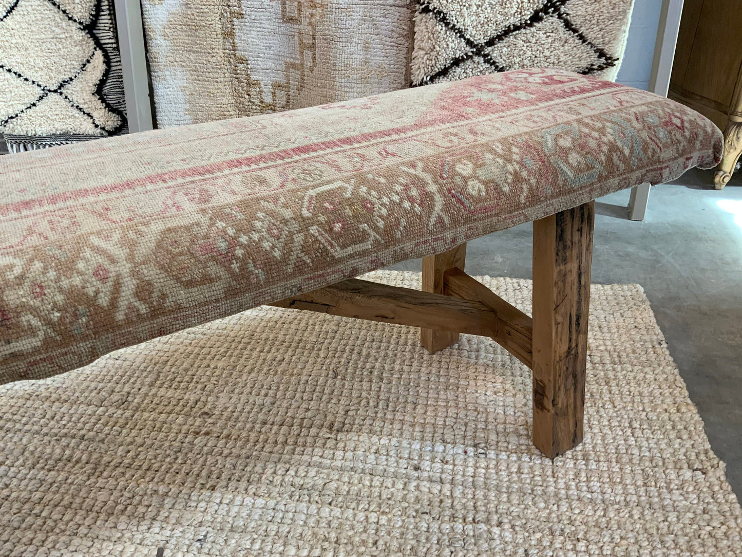 LG - Vintage Rug Upholstered Wood Bench