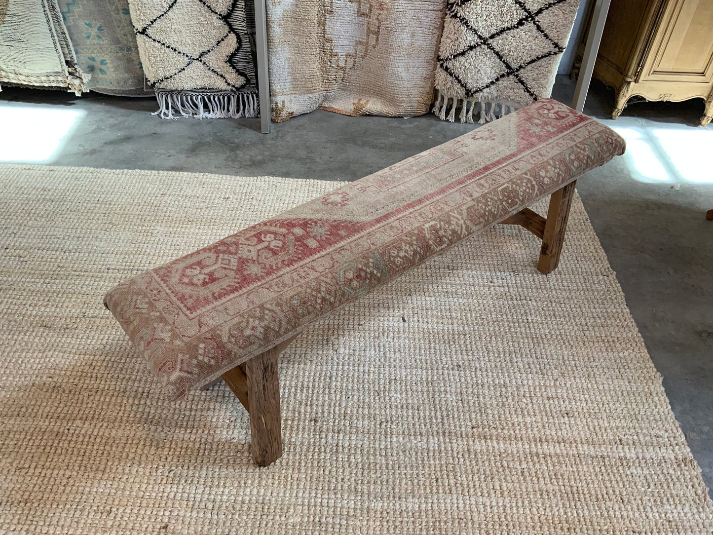 LG - Vintage Rug Upholstered Wood Bench