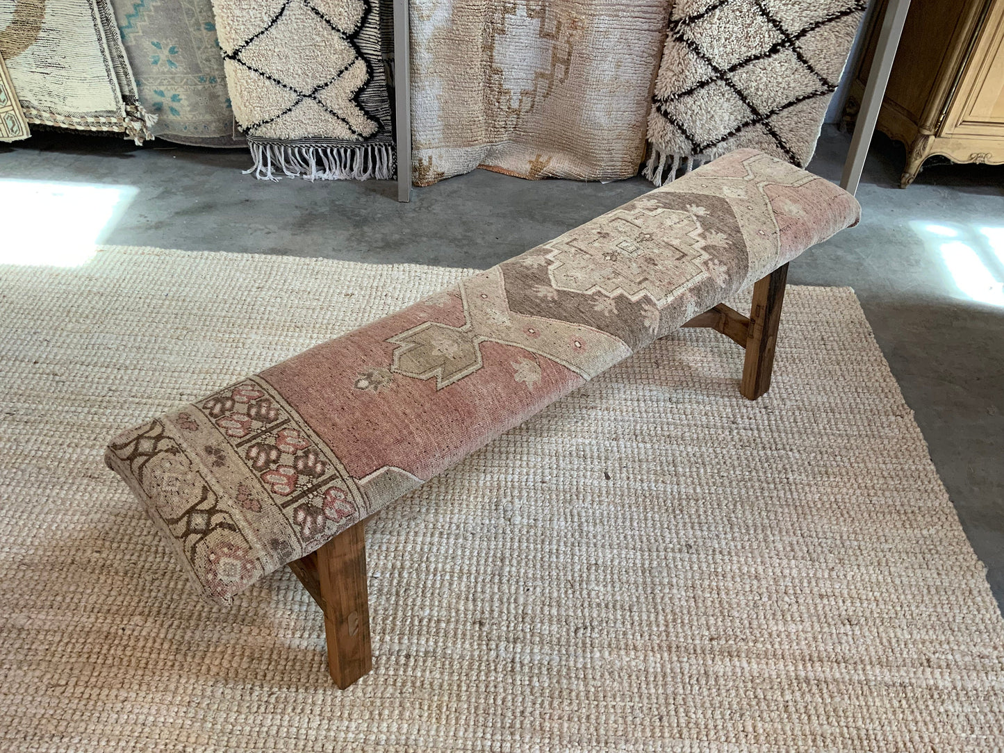 LG - Vintage Rug Upholstered Wood Bench