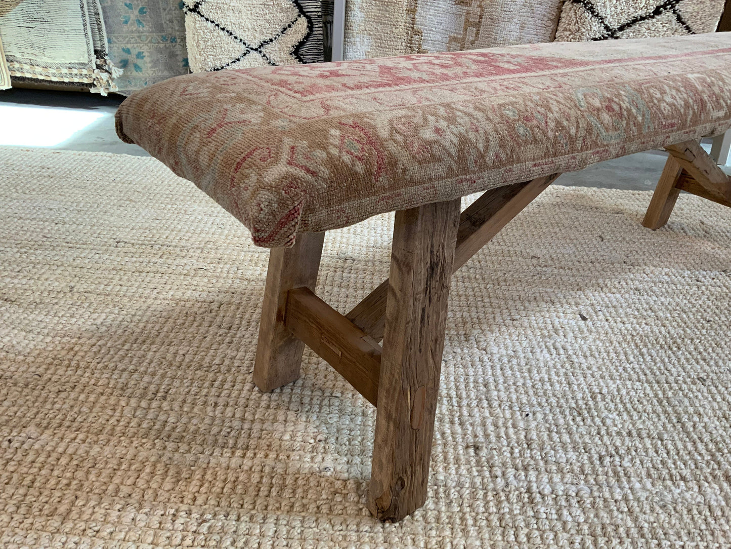 LG - Vintage Rug Upholstered Wood Bench