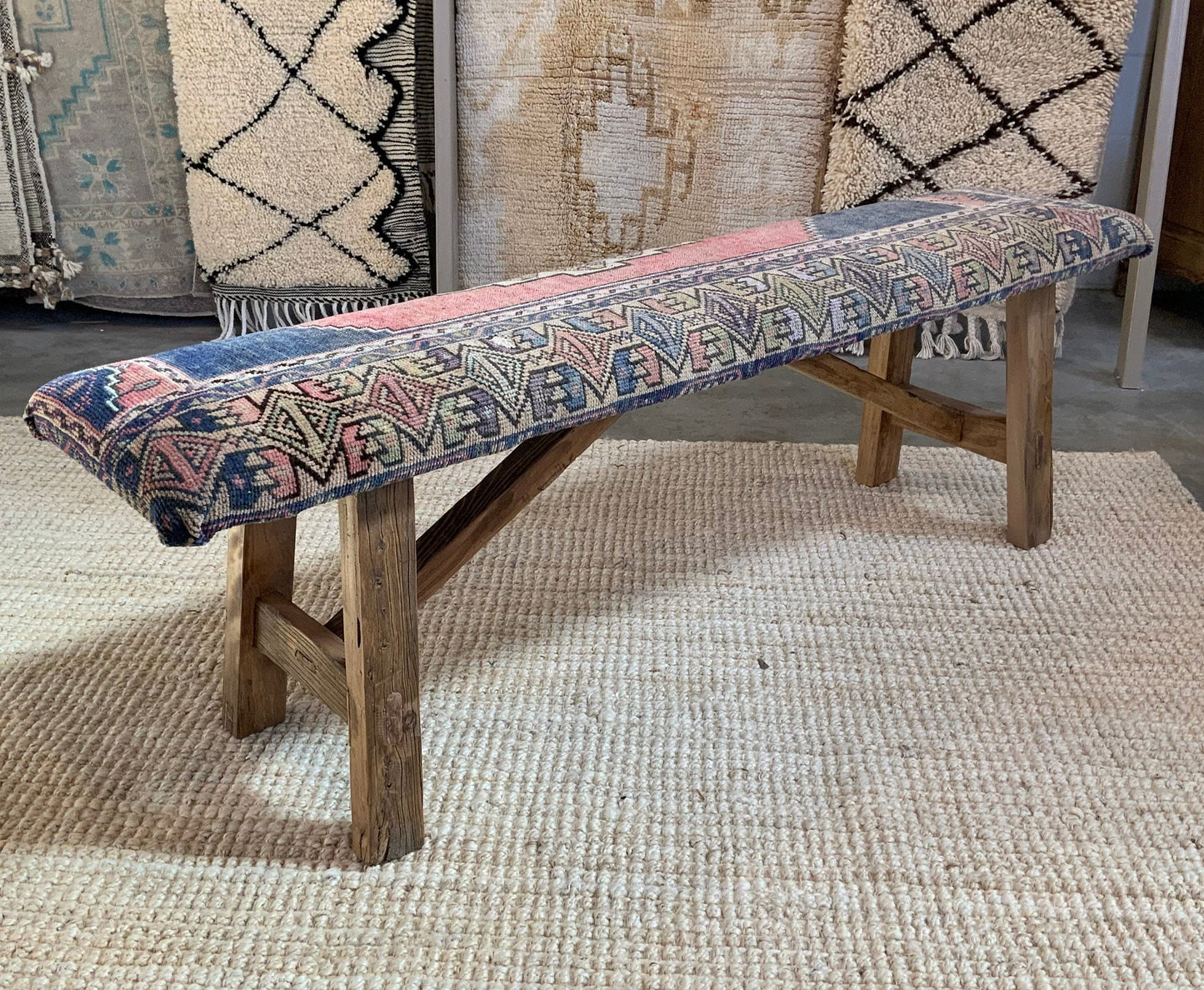 LG - Vintage Rug Upholstered Wood Bench